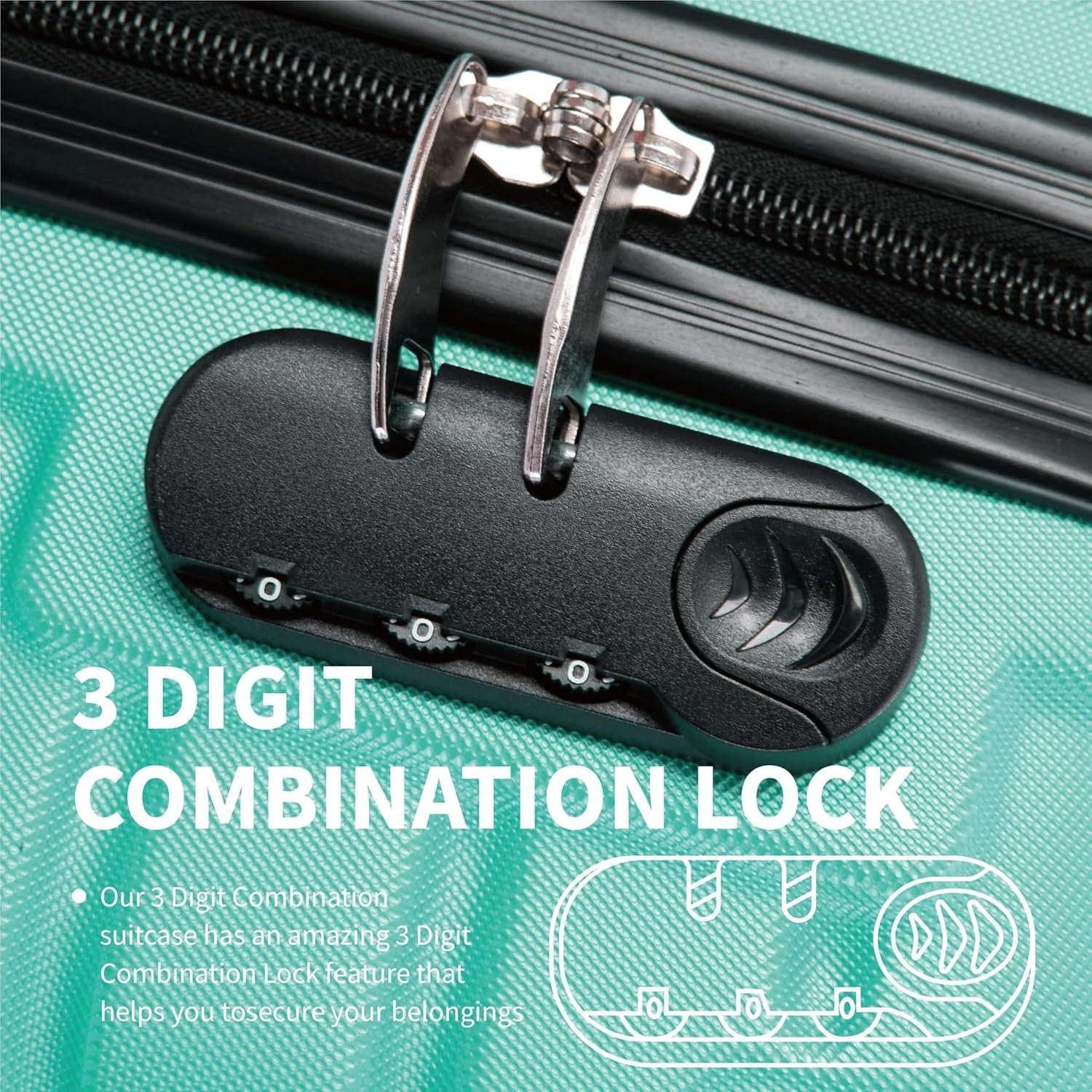 24'' Medium Suitcase Hard Shell ABS Lightweight 4 Wheel 3 Digit Lock