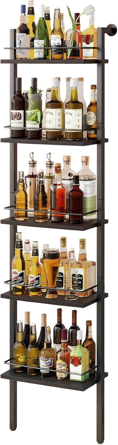 5-Tier Tall Wine Rack Bottle Storage Shelf Wall Mounted Freestanding Bar