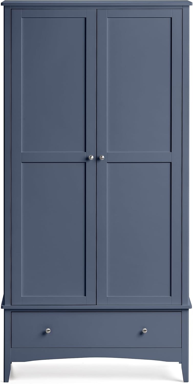 Navy Blue Double Wardrobe with Drawer | Soft Close Doors | Clothes Rail