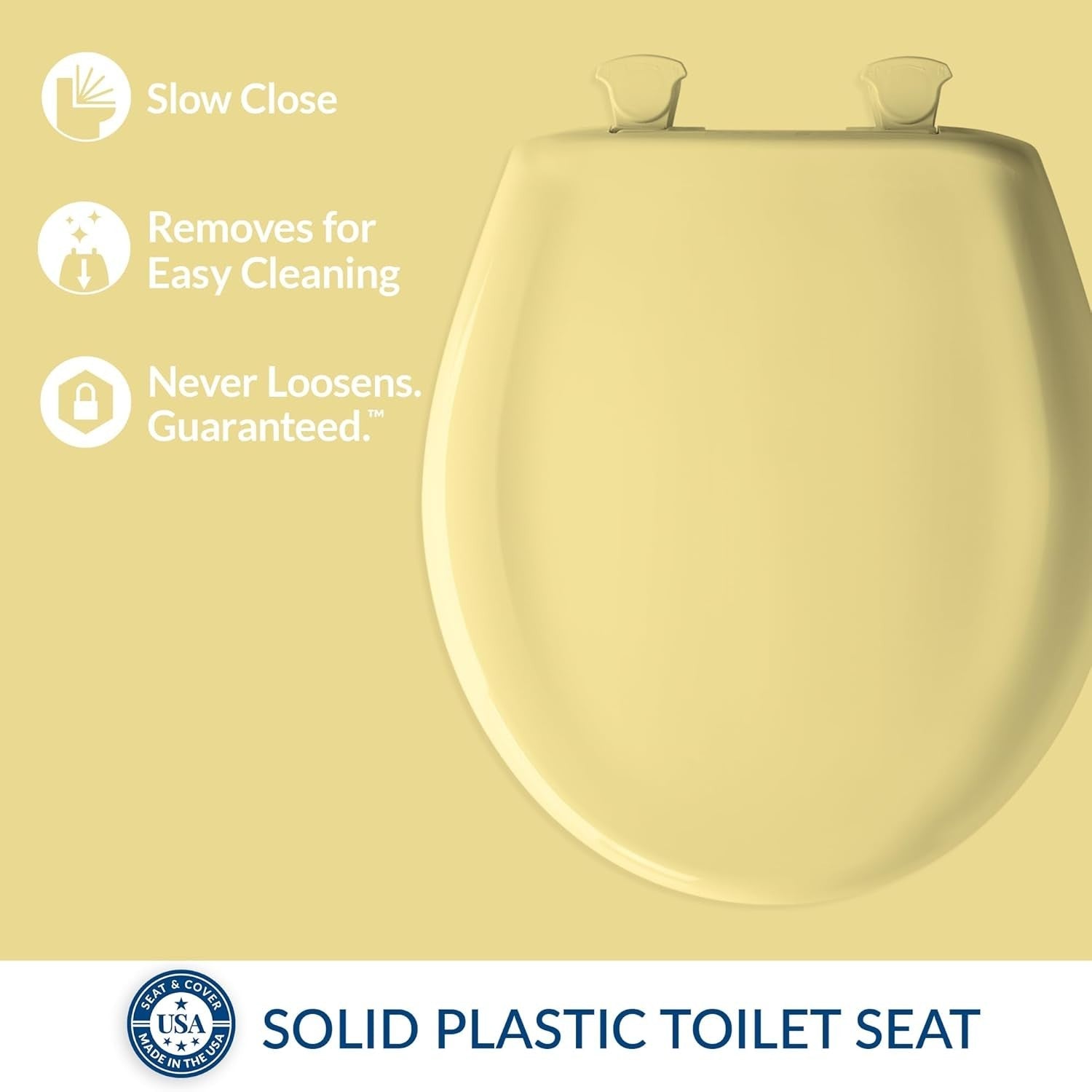 Round Toilet Seat Yellow Soft Close Easy Remove Durable Plastic