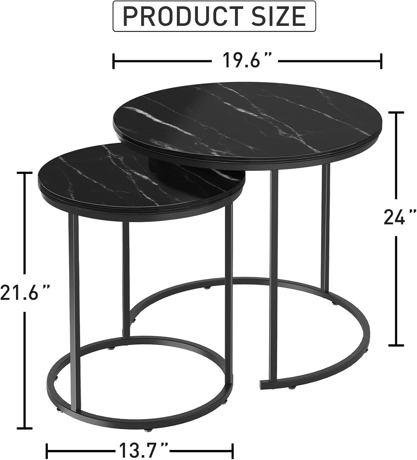 Nesting Coffee Table Set of 2 Round Faux Marble End Side Table for Living Room
