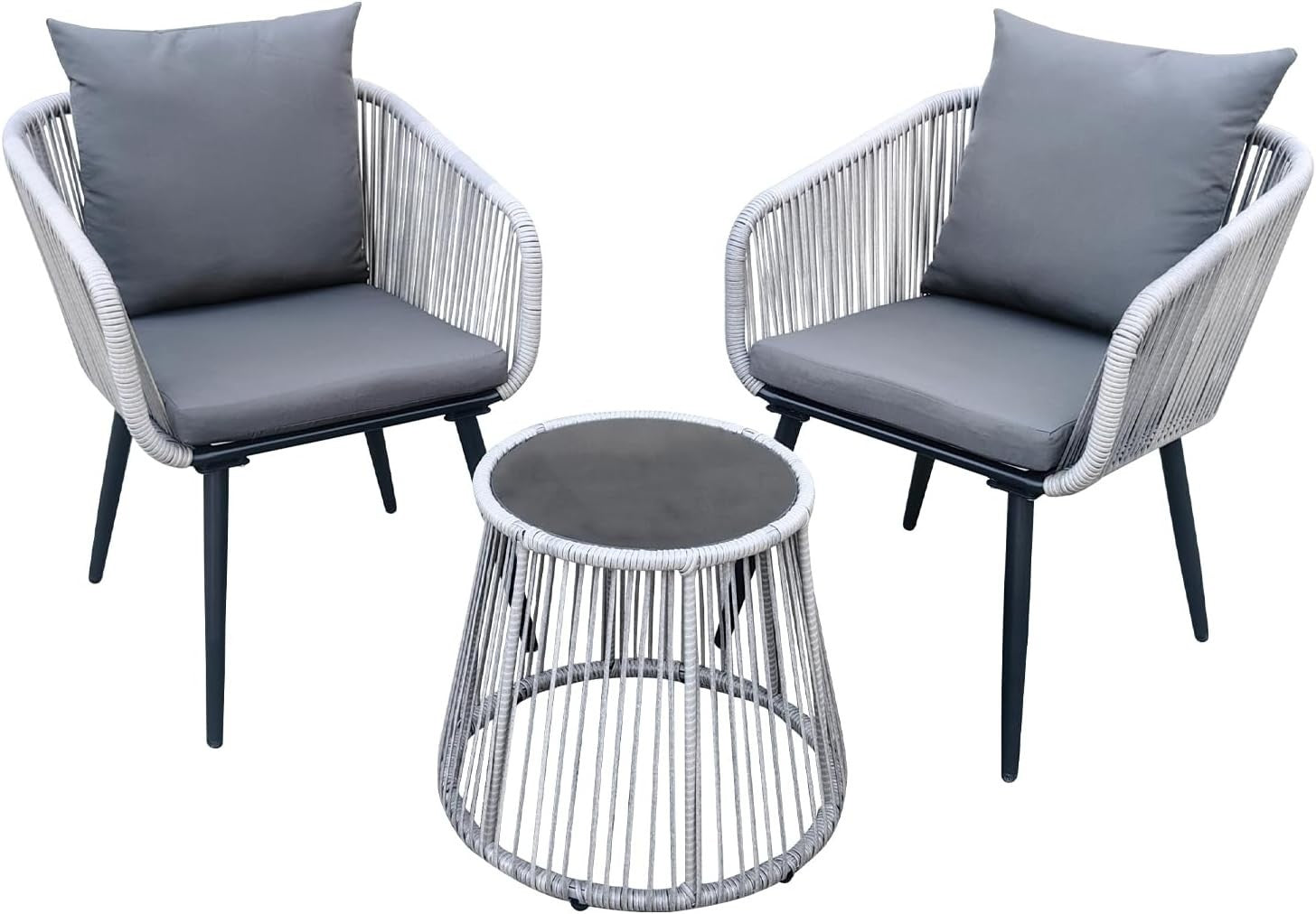3 Piece Rattan Bistro Set Outdoor Chairs Glass Coffee Table Patio Balcony