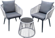 3 Piece Rattan Bistro Set Outdoor Chairs Glass Coffee Table Patio Balcony
