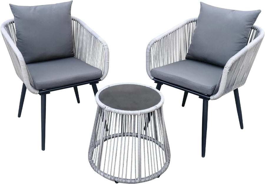 3 Piece Rattan Bistro Set Outdoor Chairs Glass Coffee Table Patio Balcony