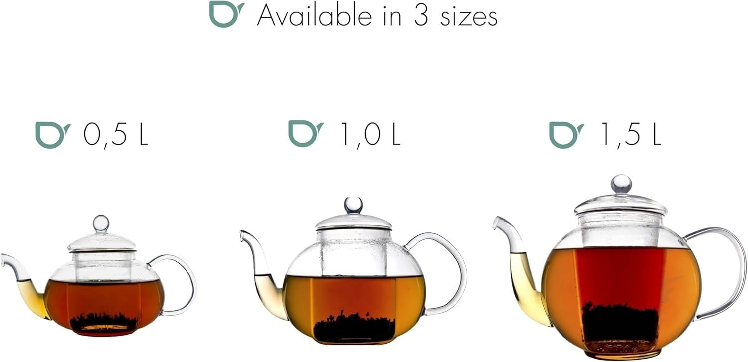 1.5L Glass Teapot with Filter Borosilicate Tea Pot Dishwasher Safe