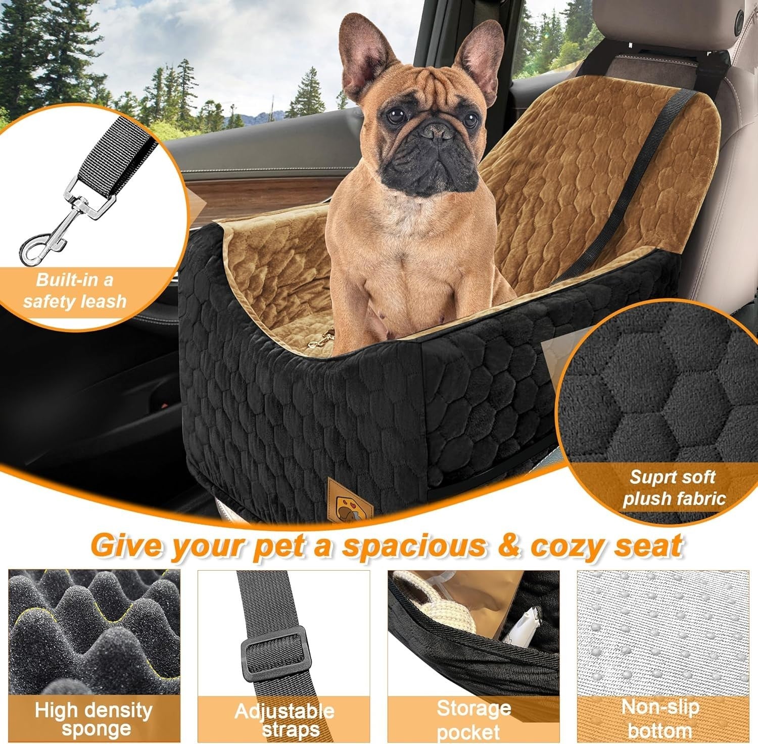 Memory Foam Dog Car Seat Booster Bed Washable Cover Pet Travel 35lb