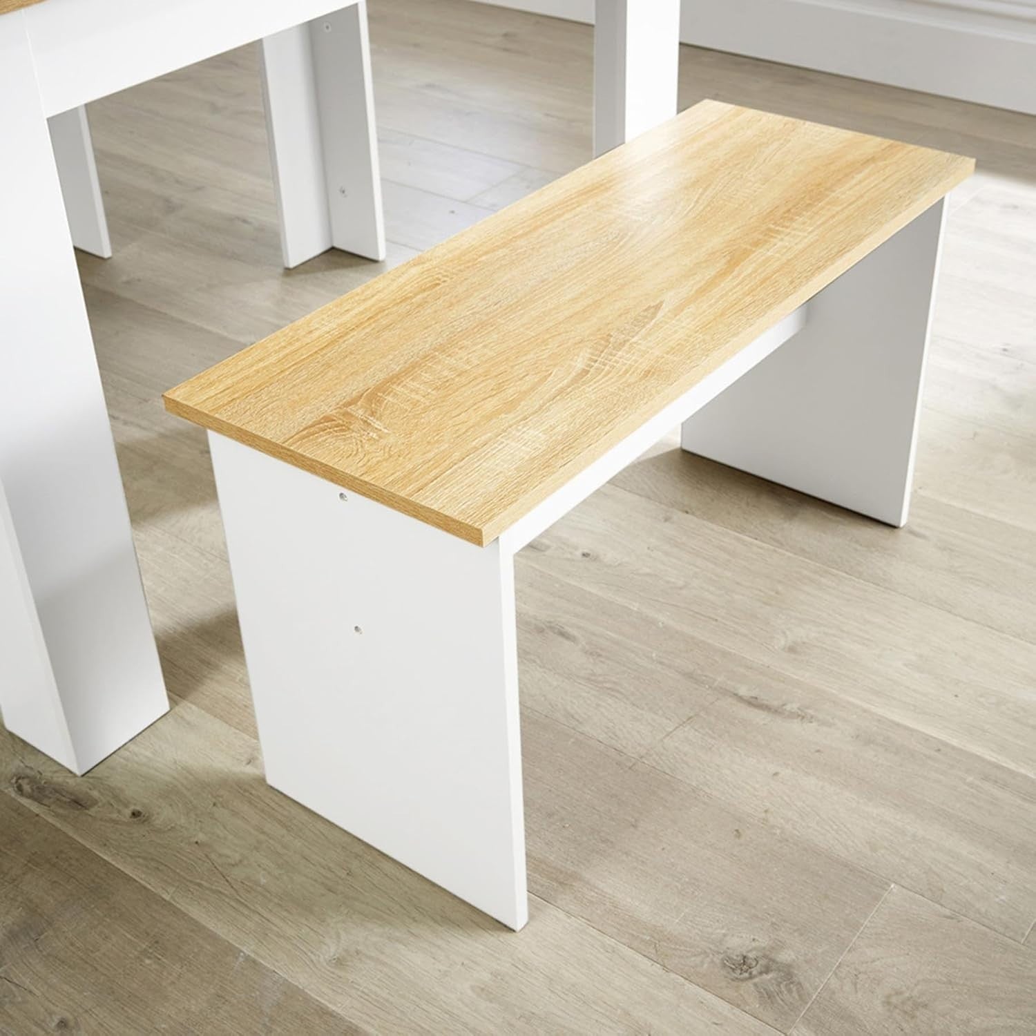 Modern White Kitchen Dining Table & 2 Benches – Compact, Easy Assembly
