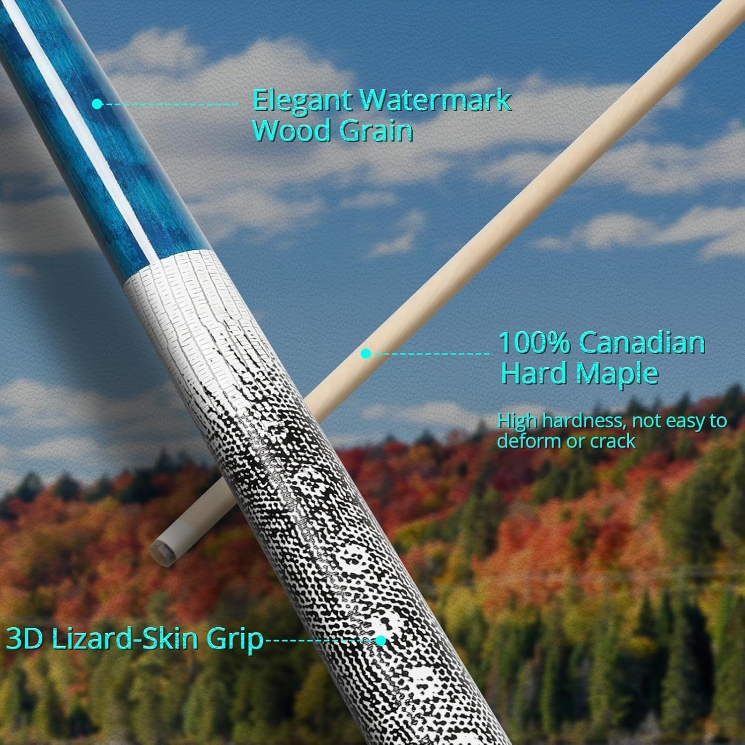 58in Low Deflection Pool Cue 19oz Maple Shaft 13mm Tip Grip