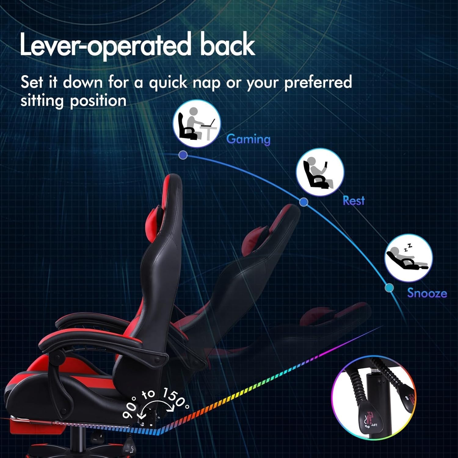 Red Gaming Chair XL Massage Lumbar Footrest Ergonomic High Back PU Leather