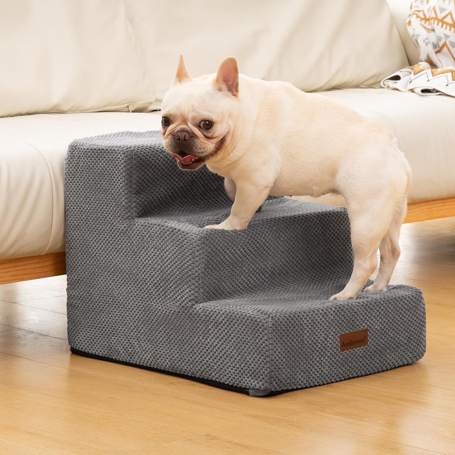 3 Step Dog Stairs Non Slip Pet Steps for Small Dogs Grey