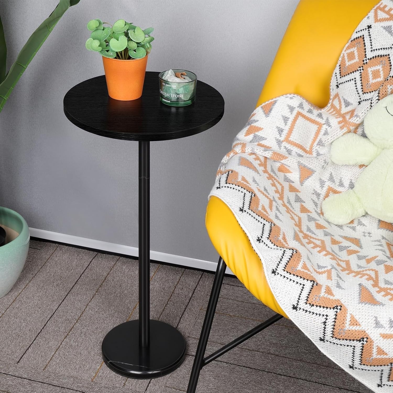 Black Round Side Table 32x32x62.5 cm | Small Coffee & Sofa End Table