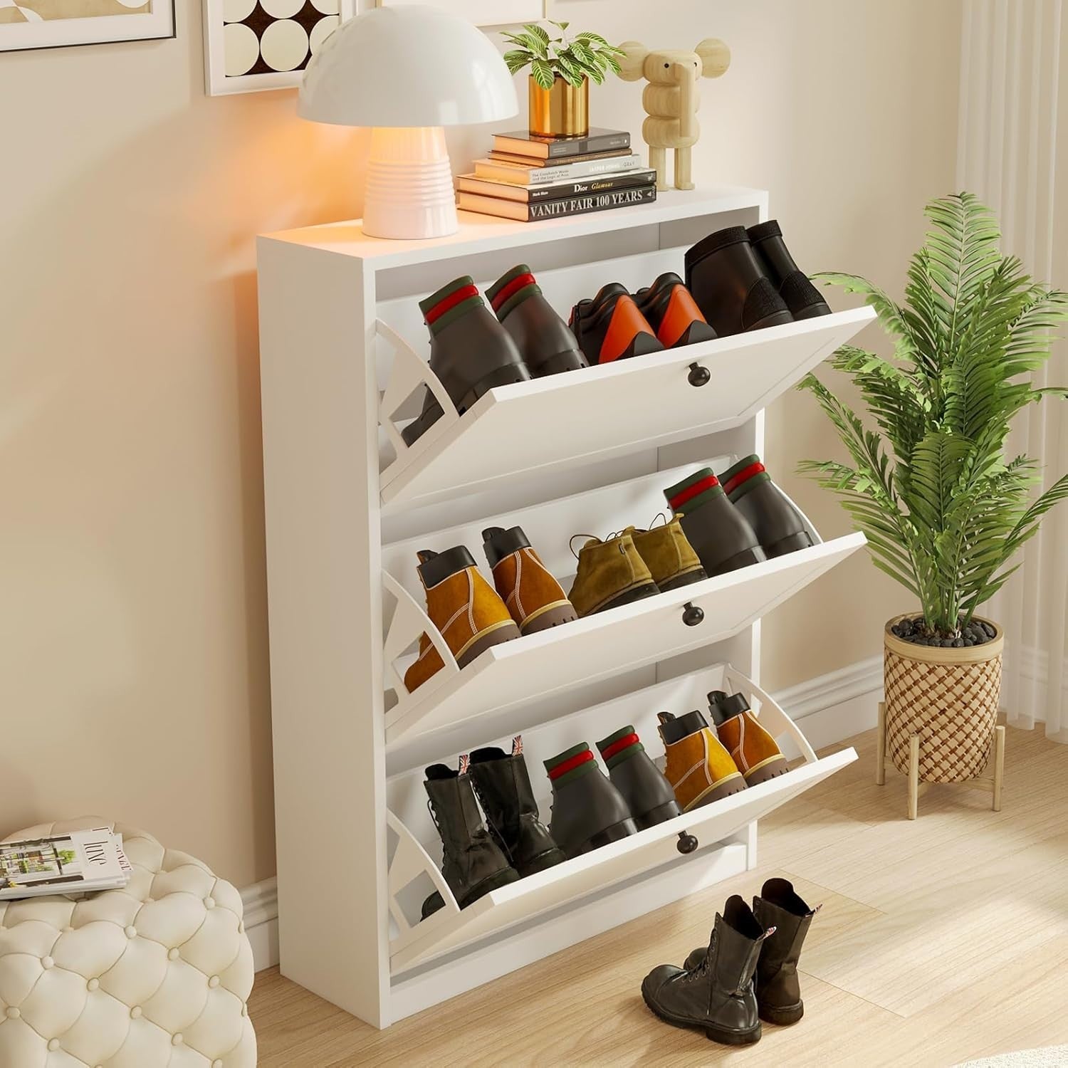 Slim 3-Drawer Shoe Cabinet with Adjustable Shelves & Anti-Tip Safety