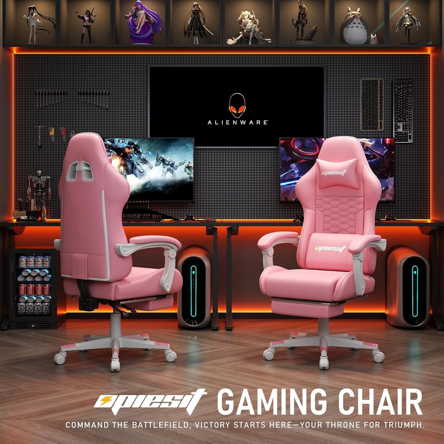 Ergonomic Gaming Chair with Footrest Reclining Pink Swivel