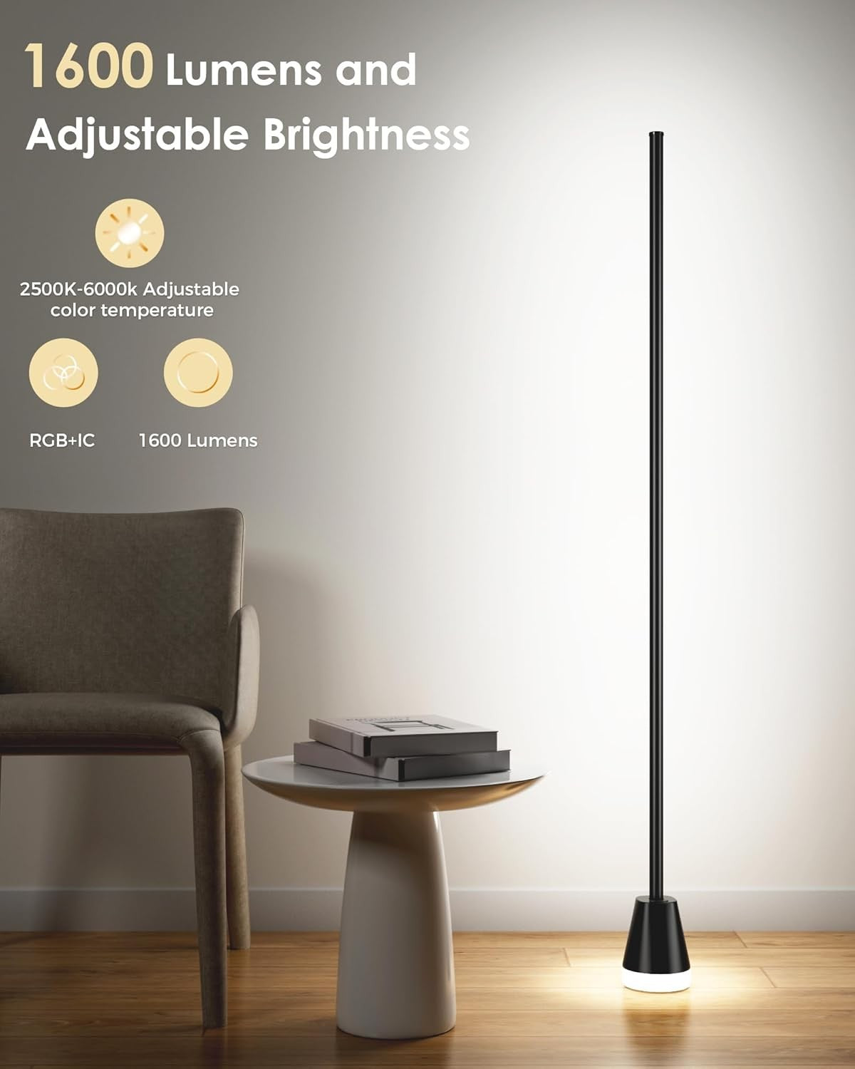 Smart RGB Corner Floor Lamp App Remote Music Sync LED Mood Light Black