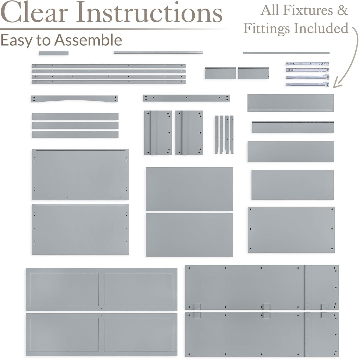 Grey Double Wardrobe with Drawer | Soft Close Doors | Clothes Rail Storage