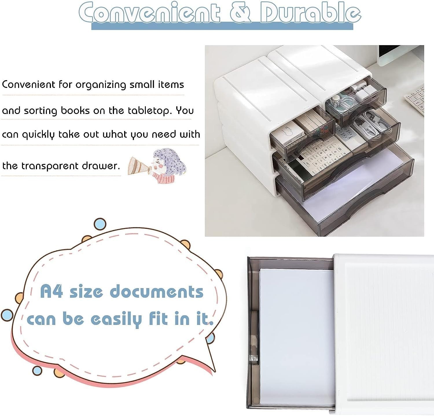 Stackable Desk Organiser with Drawers Desktop Storage Box 4 Drawer