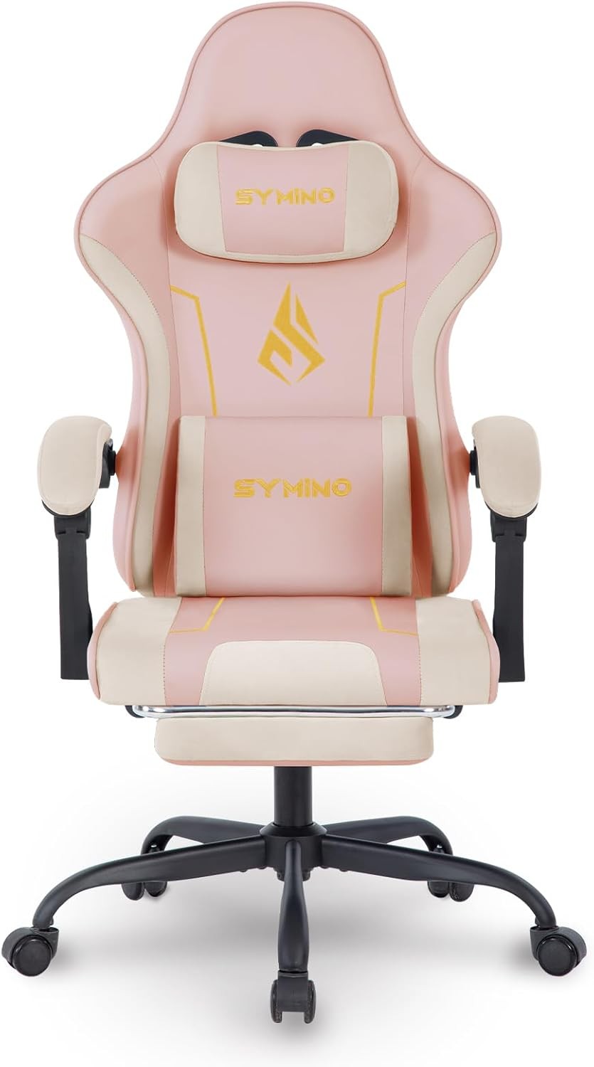 Ergonomic Gaming Chair Recliner w/ Footrest Lumbar PU Leather Pink