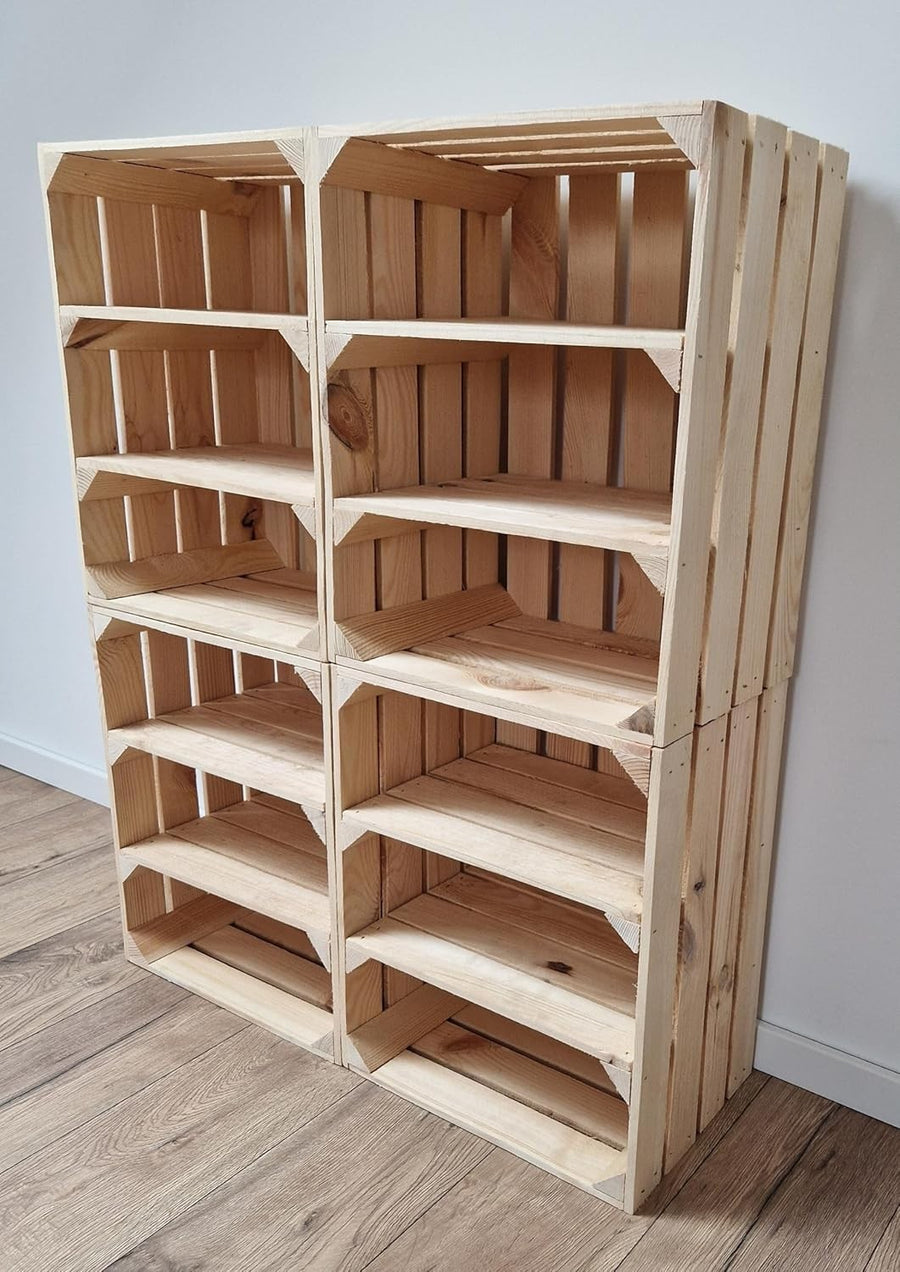 4-Tier Natural Wood Crates Storage Shelf Organizer 50x40x30cm Durable