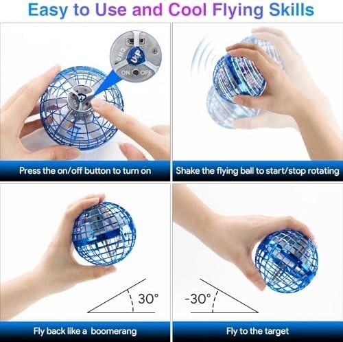 LED Flying Ball Toy with 360° Spin, Rechargeable Hand-Controlled Drone Gift