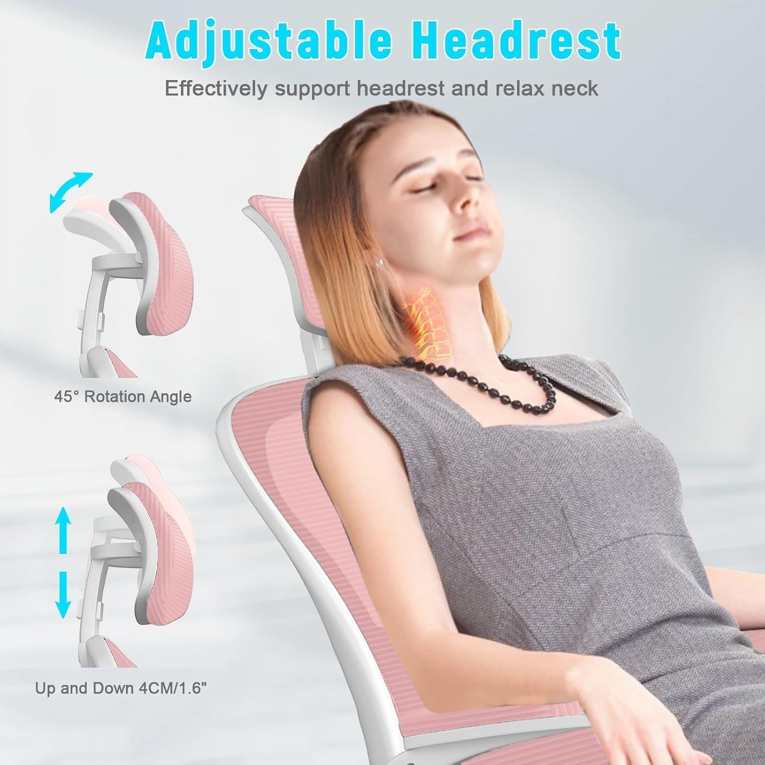 Pink Ergonomic Office Chair Mesh Back Support Adjustable Height Headrest Swivel