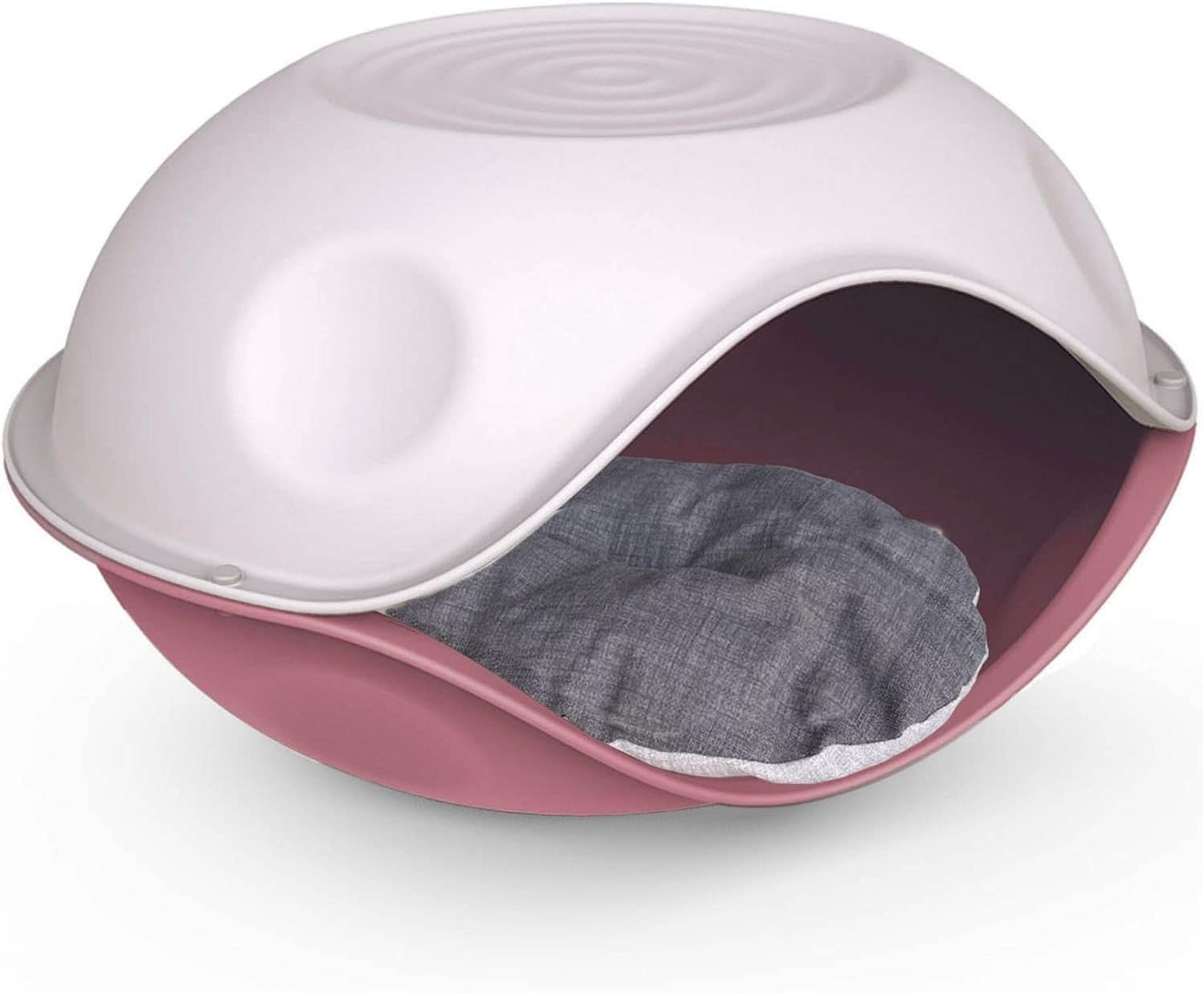 Waterproof Pink Plastic Pet House Bed 2-in-1 Kennel Cozy 57.5x31x15.5cm