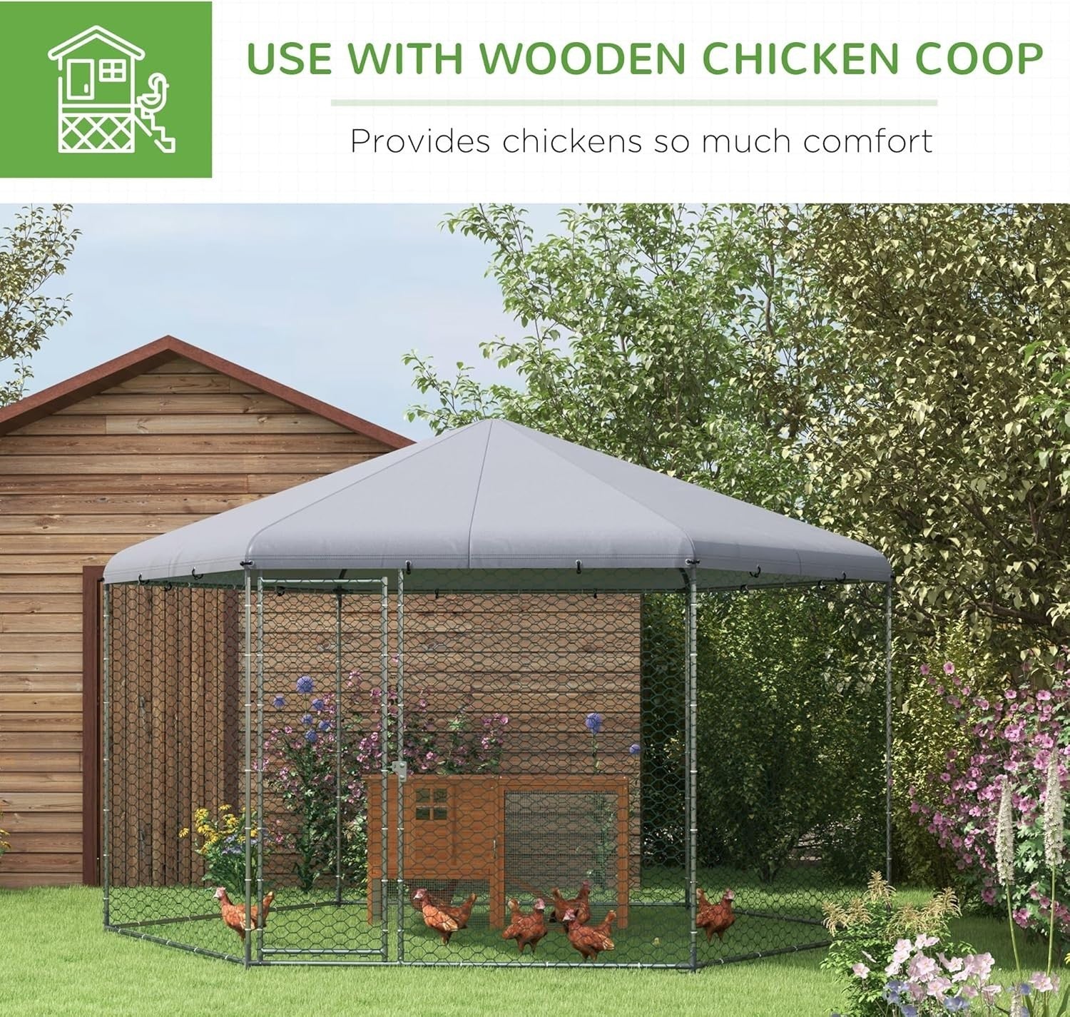 4x3.5x2.6m Walk In Chicken Run Galvanised Coop 10-15 Hens