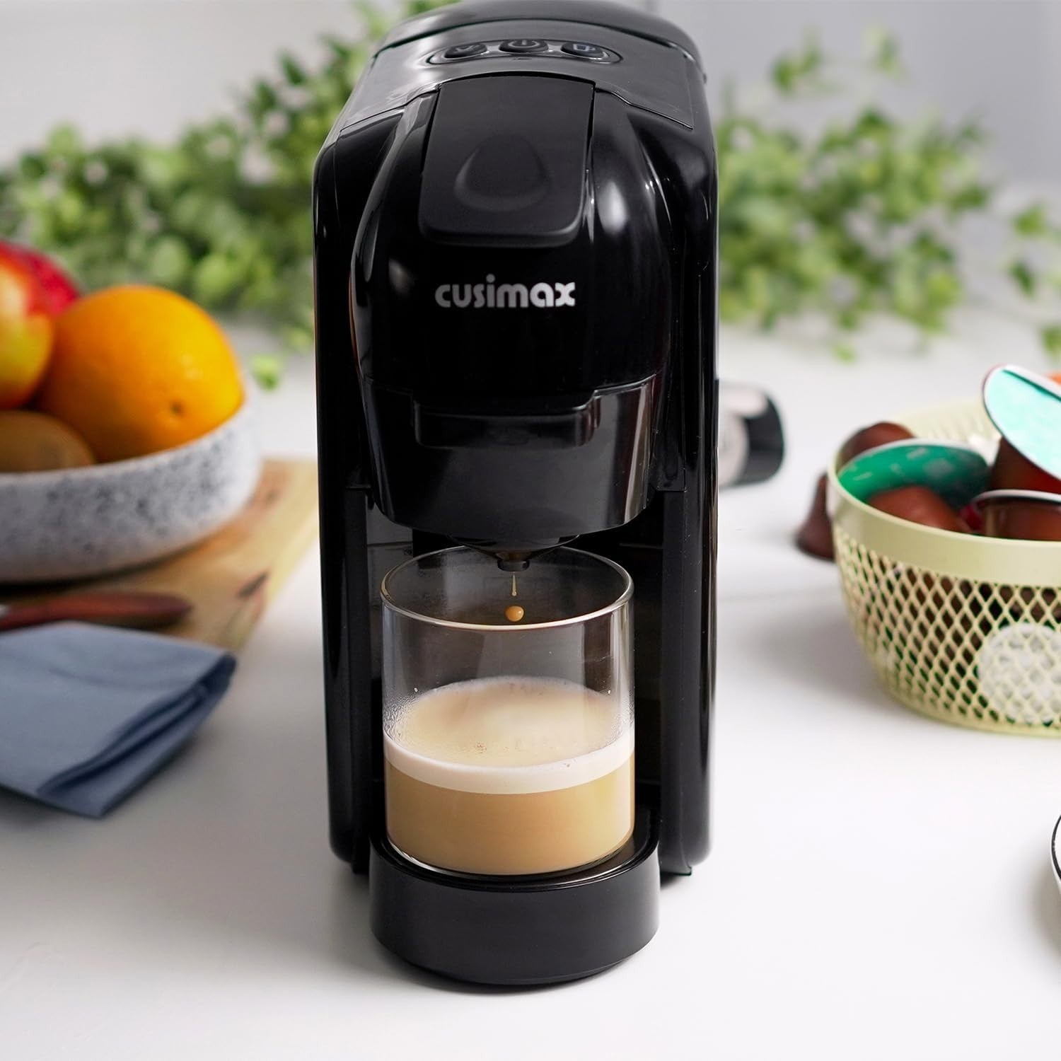 19Bar Pod Coffee Machine Compact 1450W Fast Heat-Up Dual Pod System Black