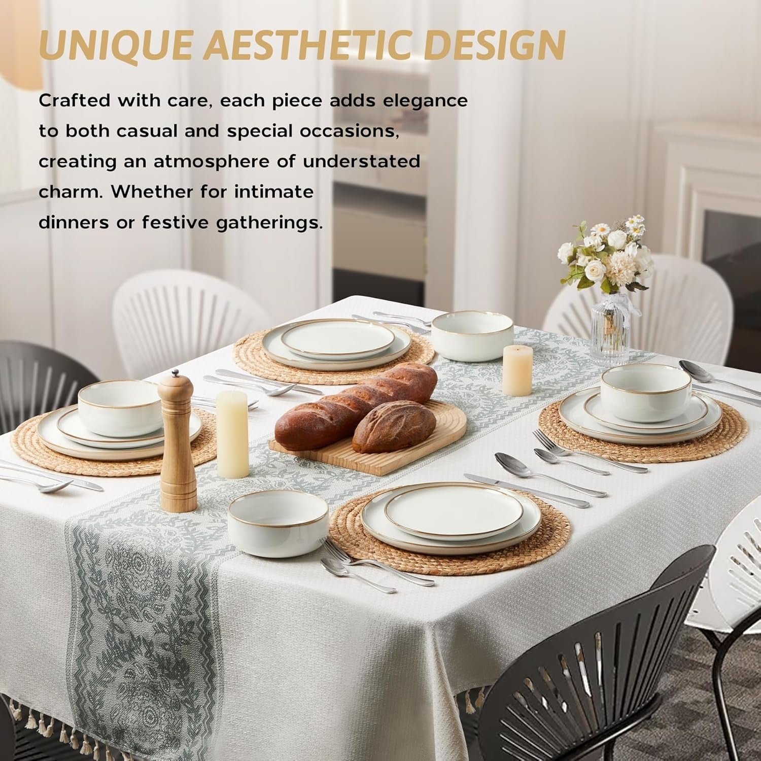12 Piece Stoneware Dinner Set Plates Bowls Dishwasher Microwave