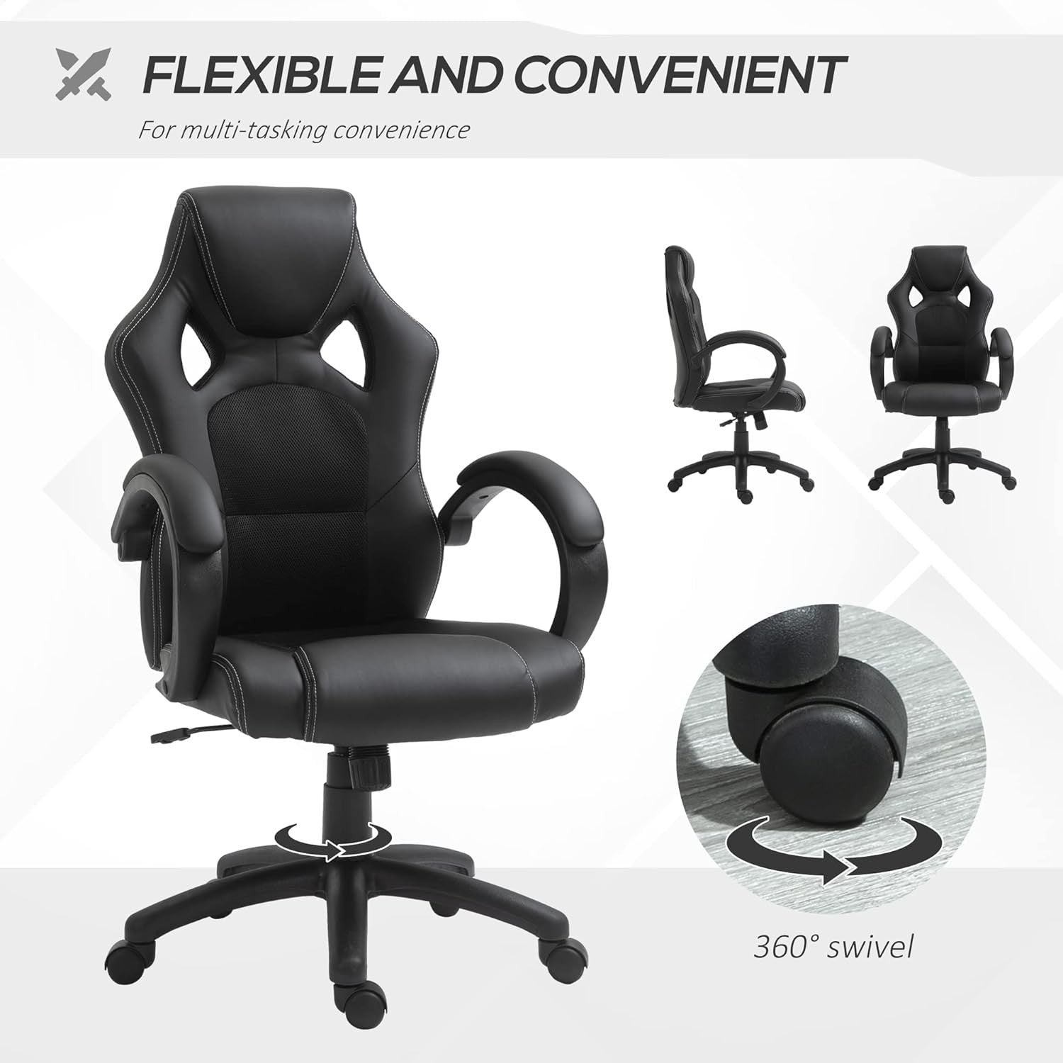 Gaming Chair Racing Style Swivel Faux Leather Desk