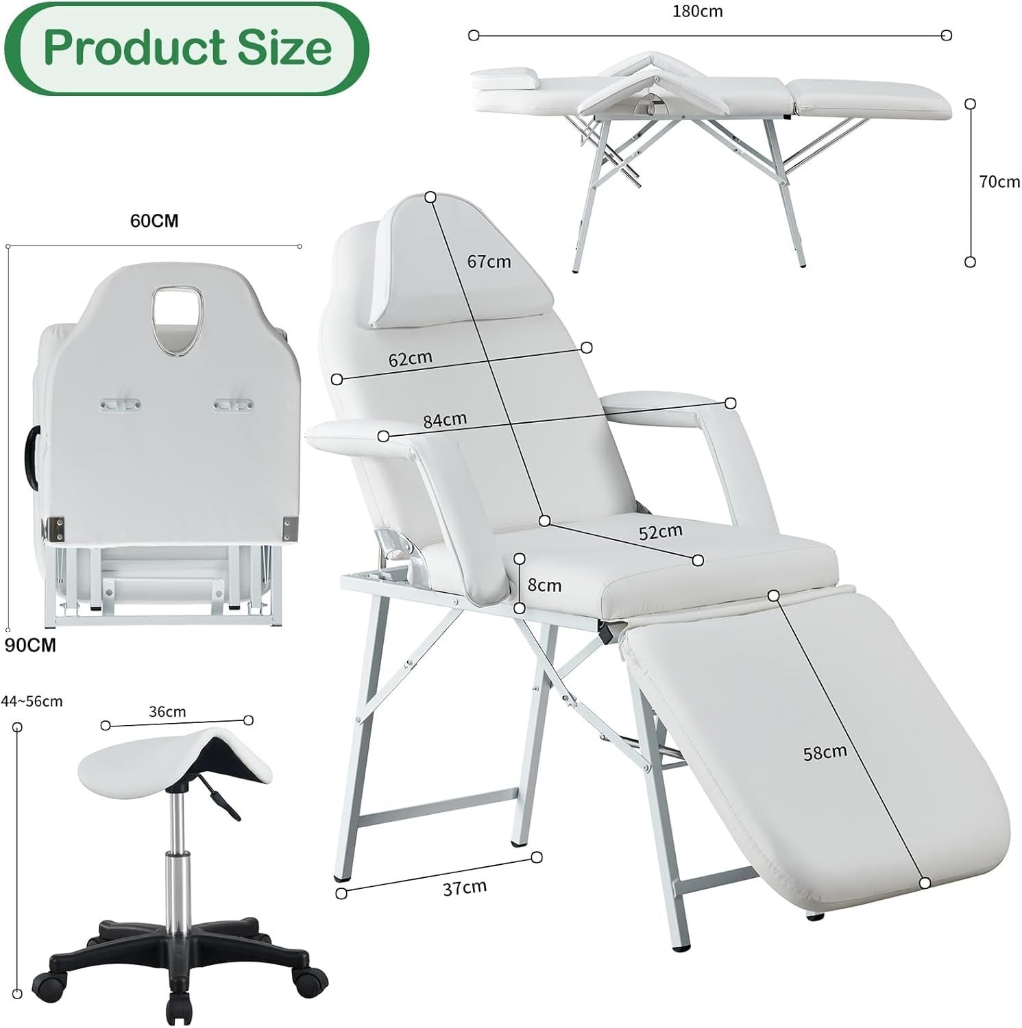 Portable 3 Section Massage Table Adjustable Folding Therapy Bed Detachable