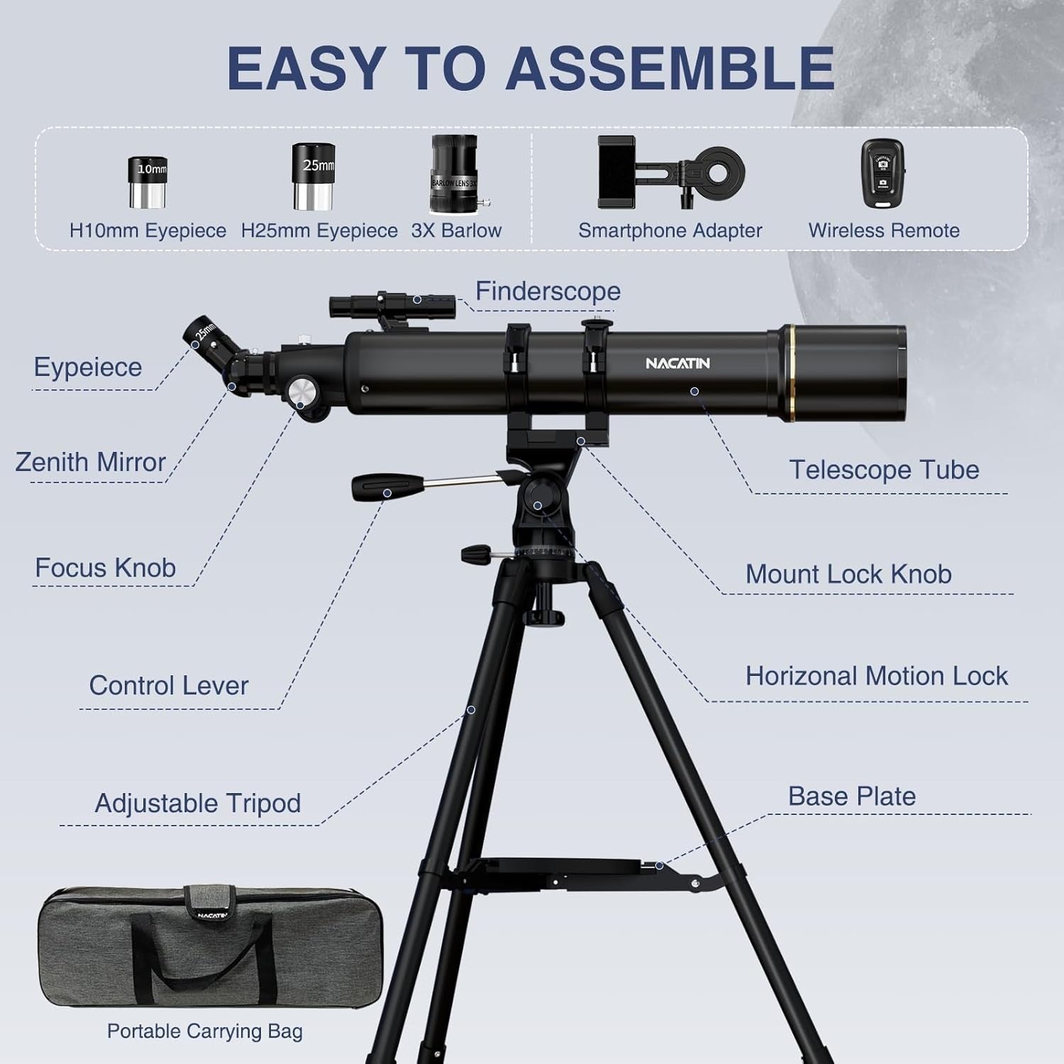 90mm Refractor Telescope for Adults & Beginners 800mm Focal Length