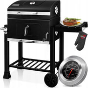 XL Charcoal BBQ Smoker Grill with Thermometer, Folding Side Table & Wheels