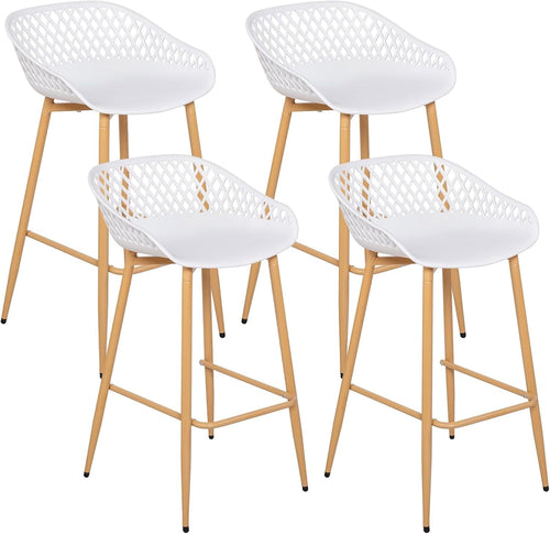 Black Polypropylene Bar Stools Set of 4 with Backrest Footrest 68cm Seat Height