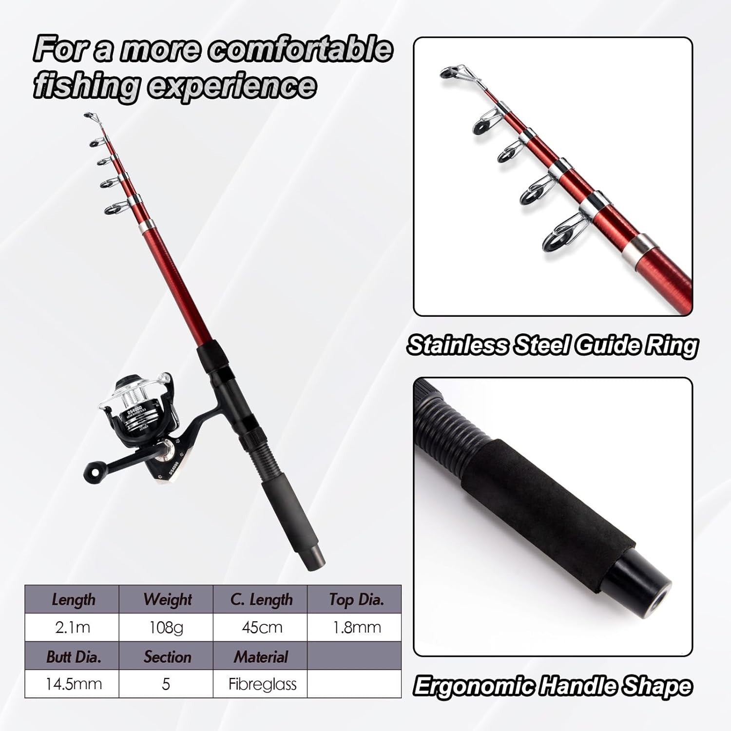 Telescopic Fishing Rod Reel Combo 2.1M Spinning Set Lures Tackle Box