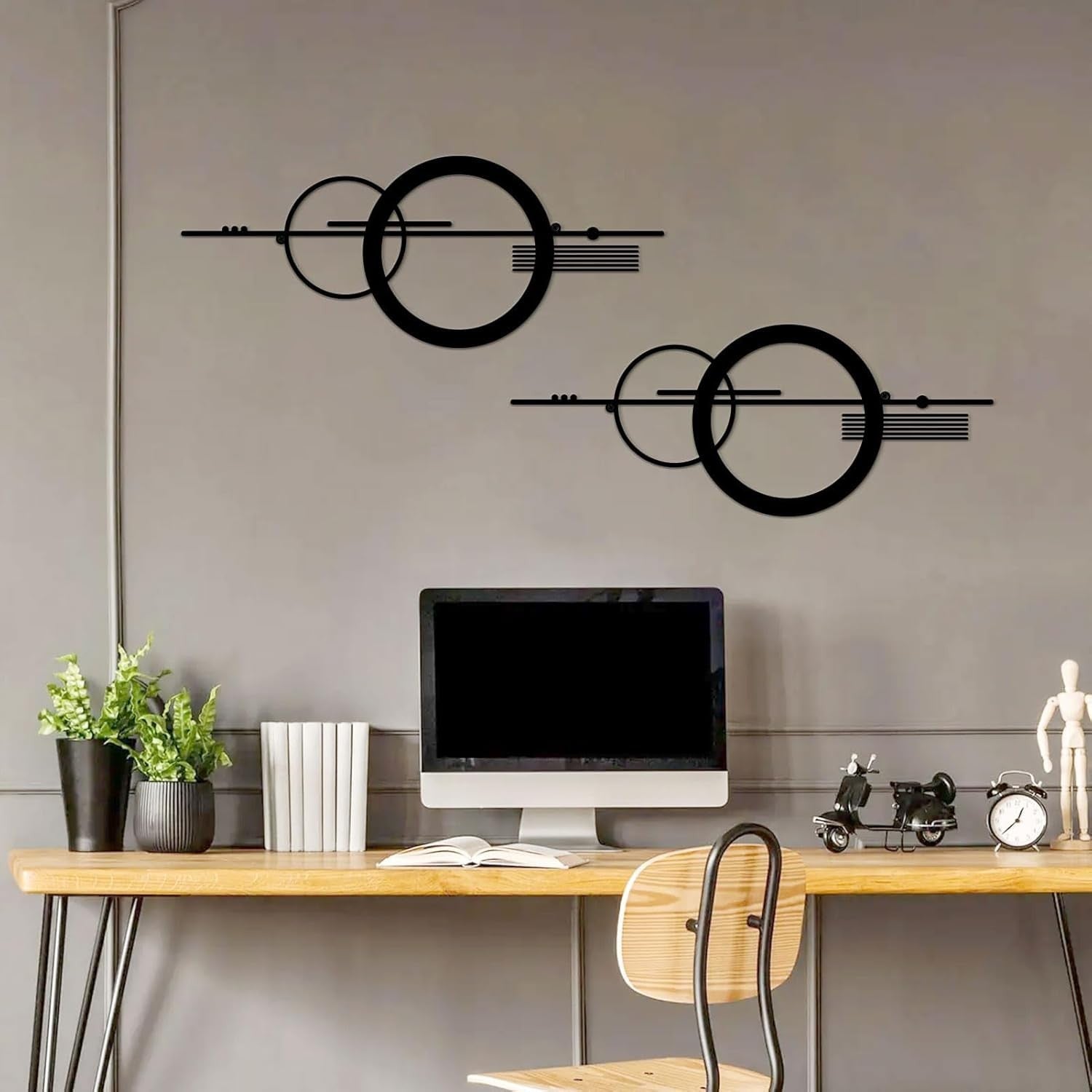 2Pcs Metal Abstract Wall Art – Modern Minimalist Geometric 15.7x6.3in