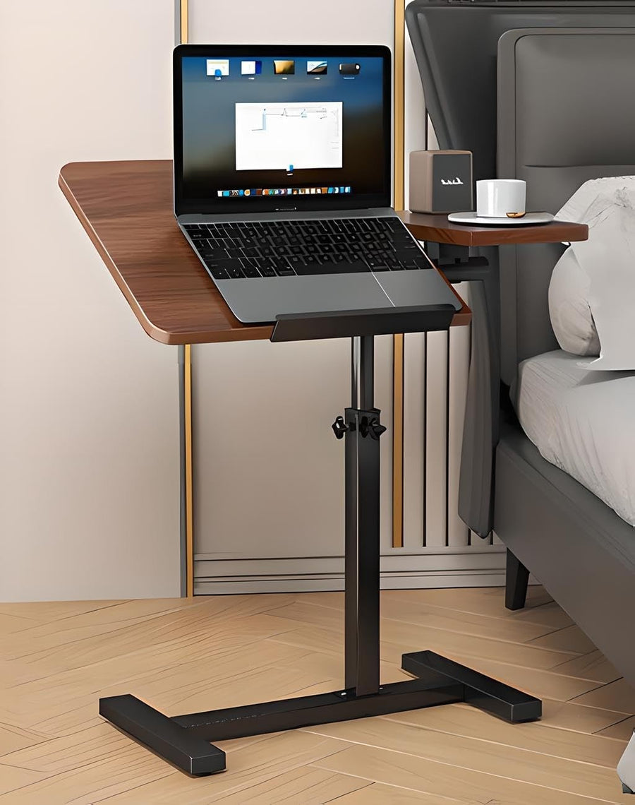 C Shaped Adjustable Sofa Side Table Laptop Desk 360° Swivel Walnut Top