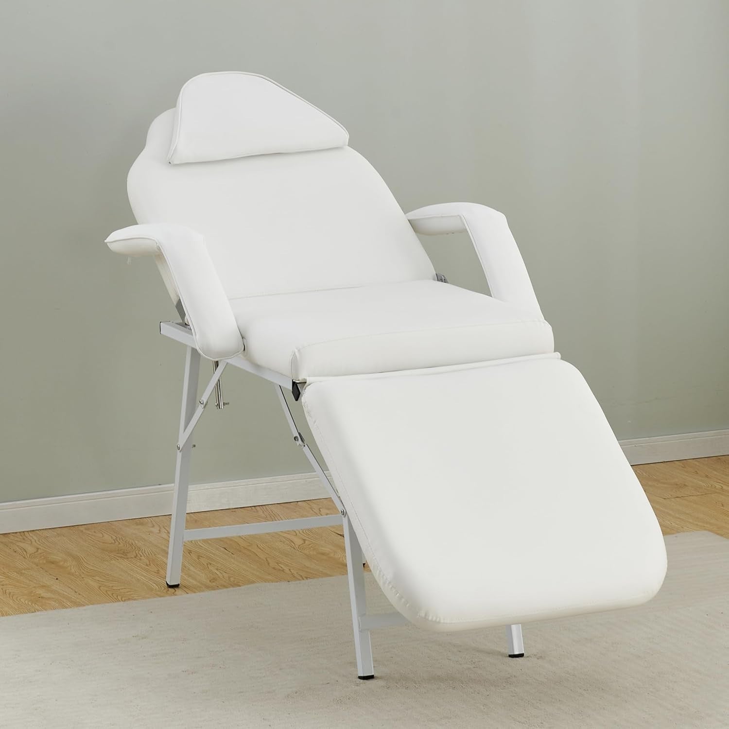 Foldable 3-Section Beauty Massage Bed Portable Lash Tattoo Table White No Stool