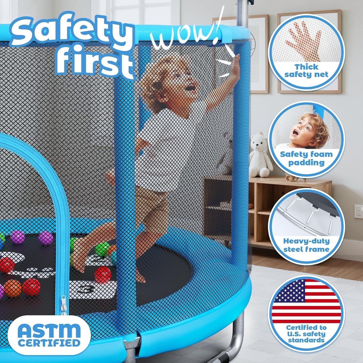 55in Toddler Trampoline Safety Enclosure Indoor Outdoor Ages 1–6