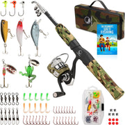 Kids 1.37M Telescopic Fishing Rod Kit with Reel & 62-Piece Tackle Set