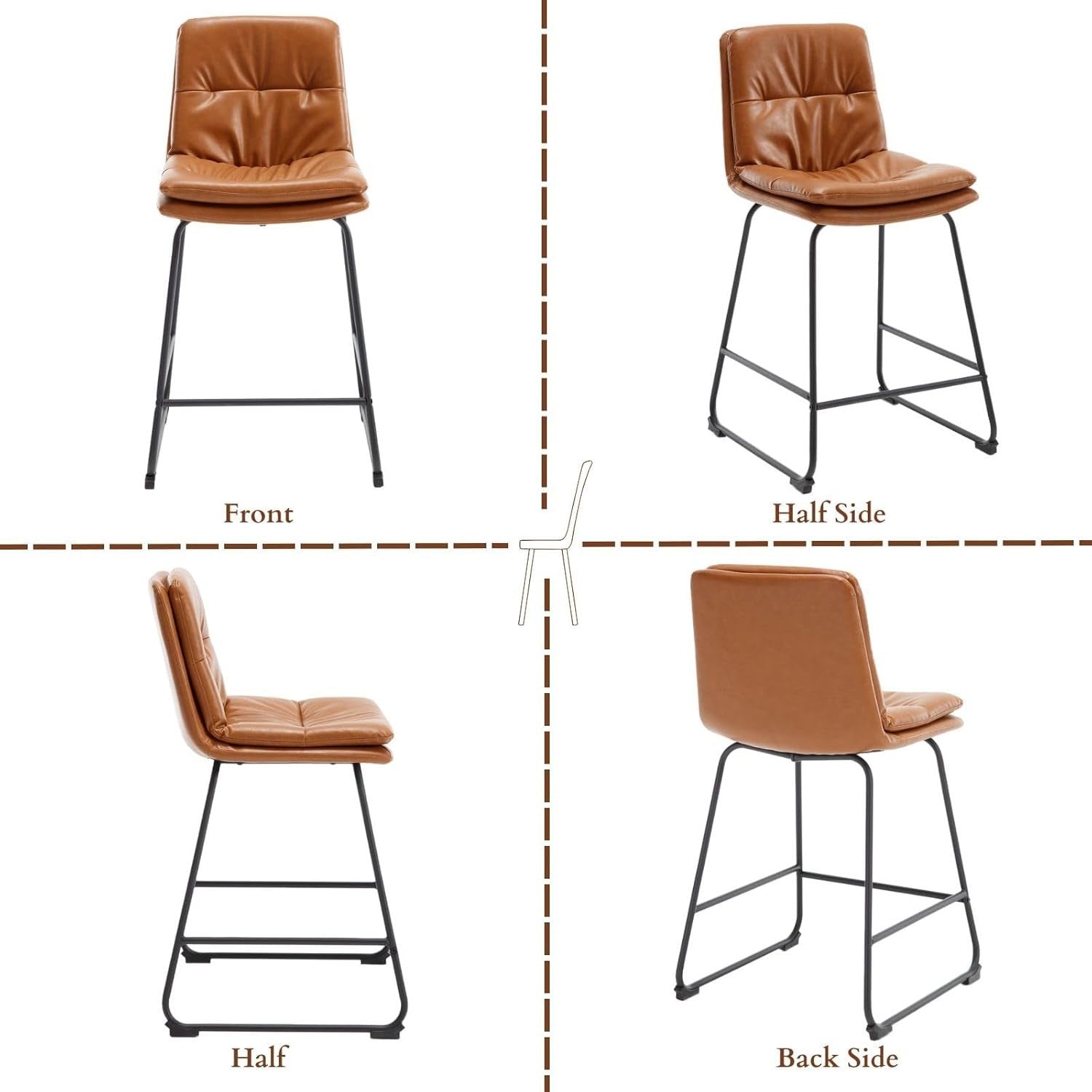 Modern Brown Bar Stools Set of 2 – PU Leather Counter Chairs