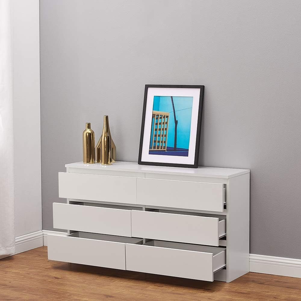 White 6 Drawer Chest | Wide Bedroom Storage Unit | Modern Flat-Pack Cabinet