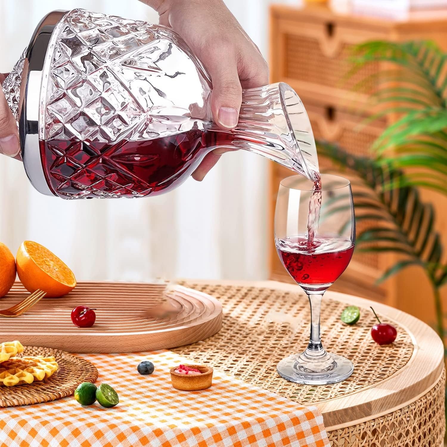 Crystal Spinning Wine Decanter 45oz Rotating Base Luxury Gift Box Aerator