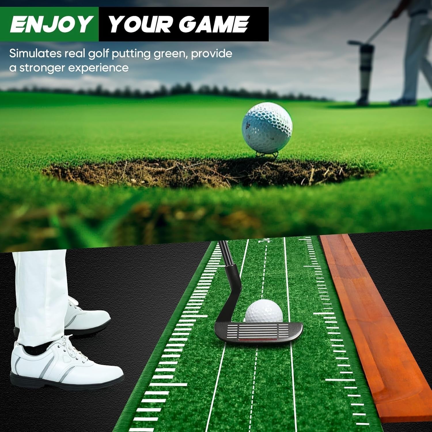 Indoor Golf Putting Mat Set Training Aid With Ball Return Home Practice