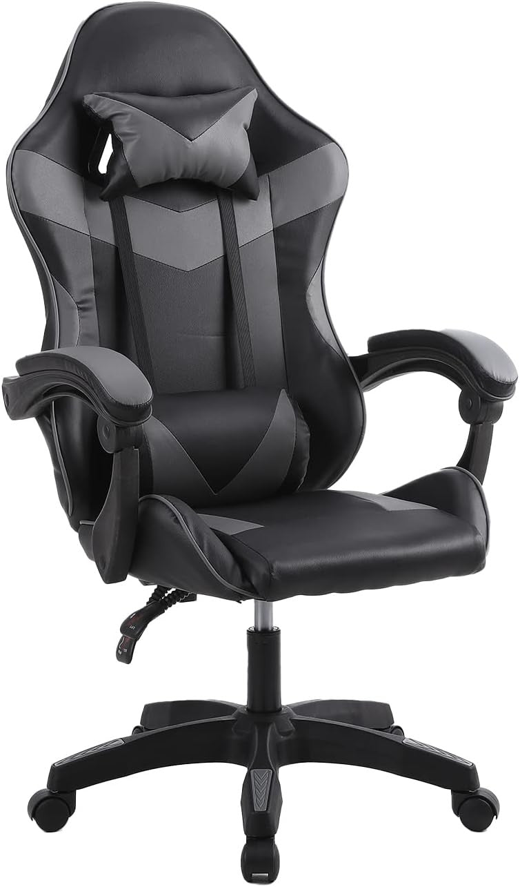 Ergonomic Gaming Chair Office Desk Chair 360° Swivel Faux Leather Grey