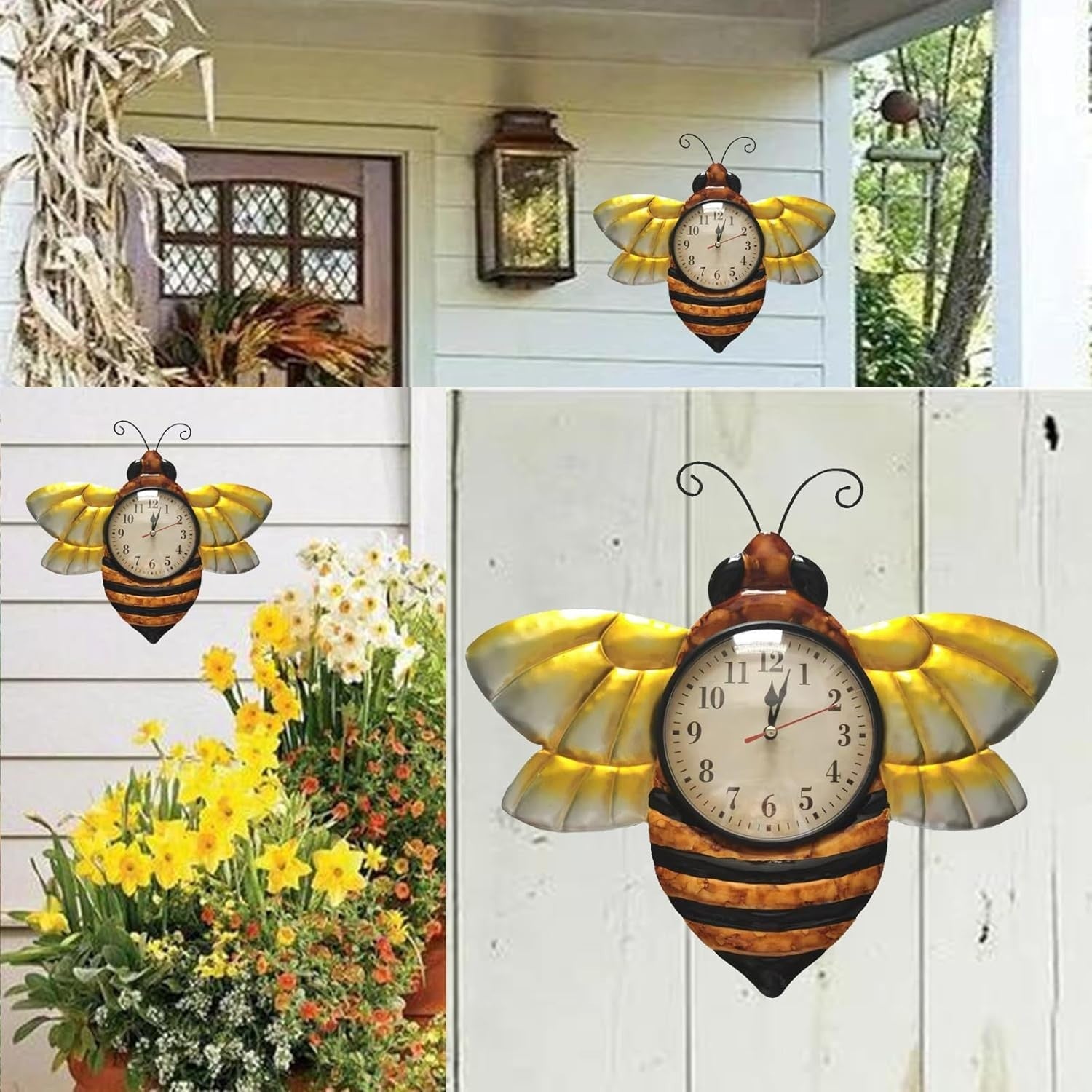 Bee Wall Clock Outdoor Indoor Honeybee Art Decor Yellow Metal