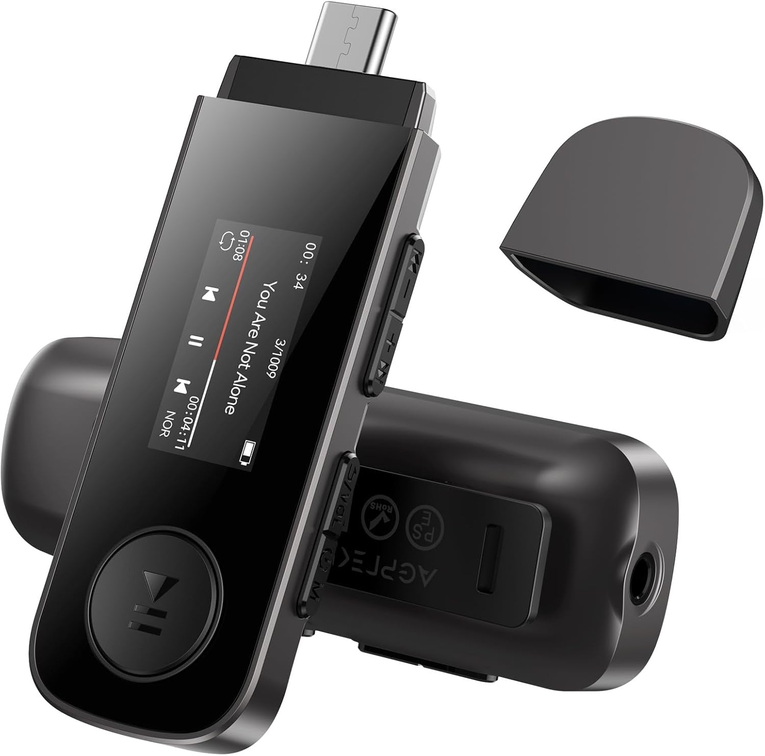 AGPTEK 64GB Bluetooth MP3 Player with Clip, USB & Type-C – Black