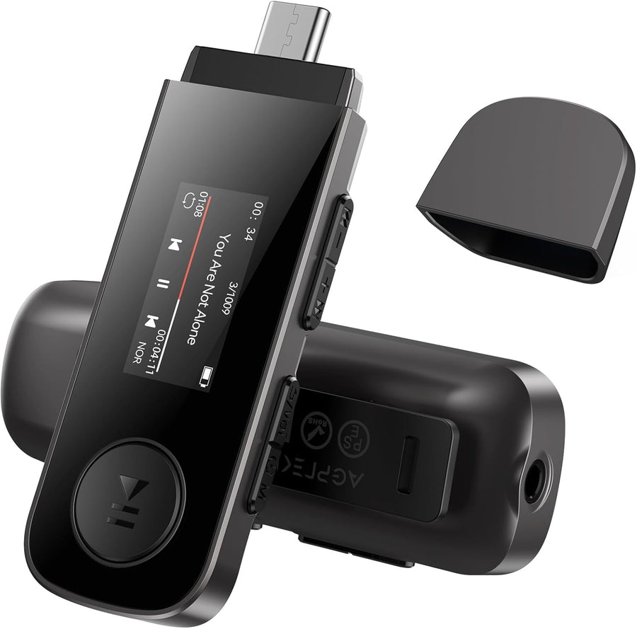 AGPTEK 64GB Bluetooth MP3 Player with Clip, USB & Type-C – Black