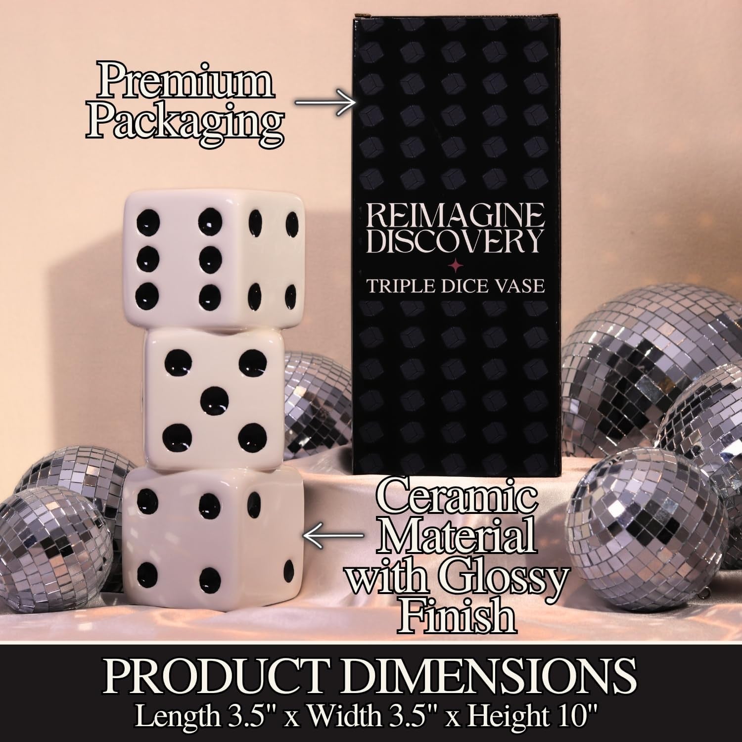 Dice Vase Ceramic Triple Stack White Black Dot Modern Table Flower Decor