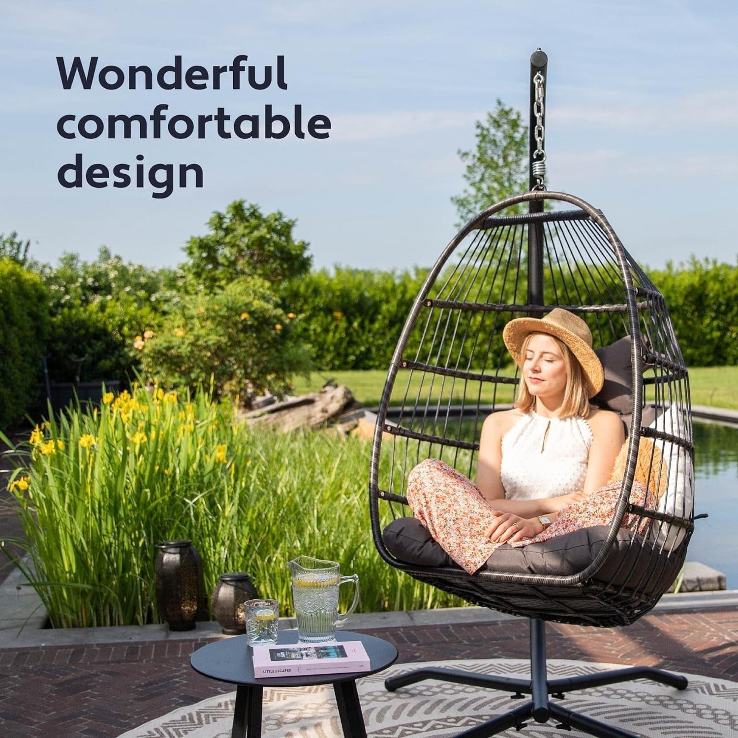 Foldable Hanging Egg Chair with Cushion for Indoor Outdoor Relaxation 150kg