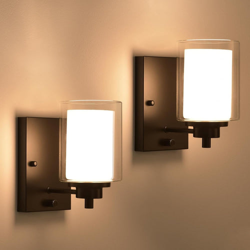 Dimmable Industrial Wall Sconces Set of 2, Matte Black, Remote